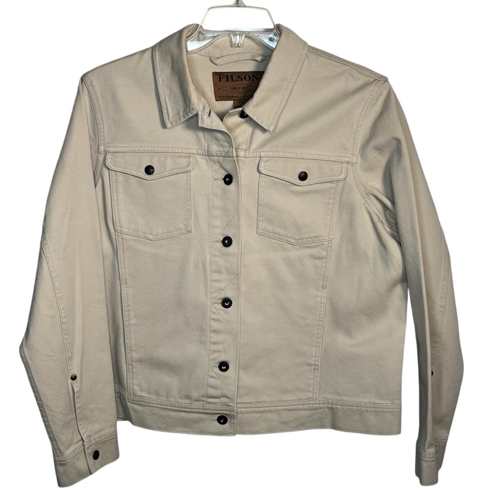 Filson Willow Denim Button Up Jacket in Neutral Cream Womens Sz XL